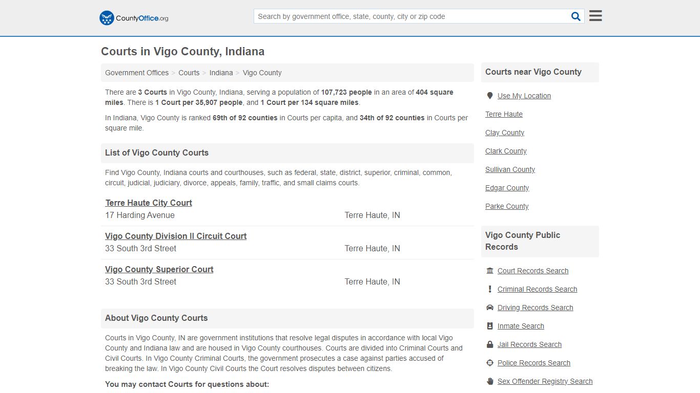 Courts - Vigo County, IN (Court Records & Calendars)
