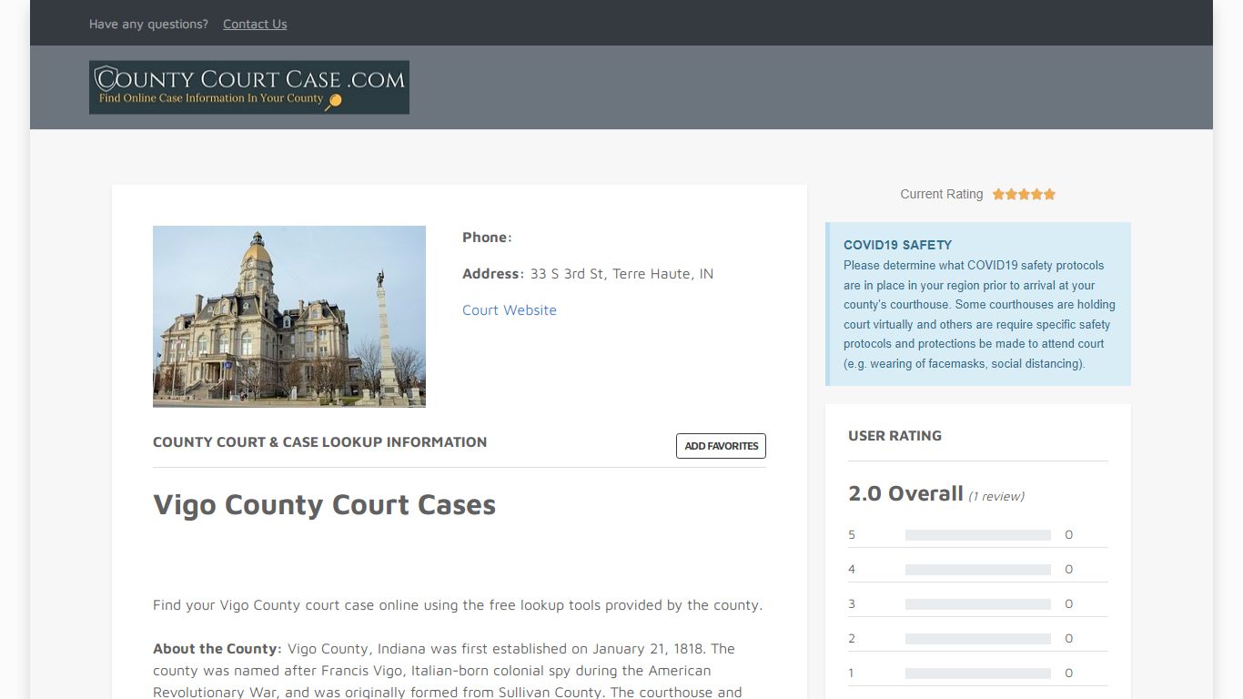 Vigo County | County Court Case Search & Lookup | CountyCourtCase.com